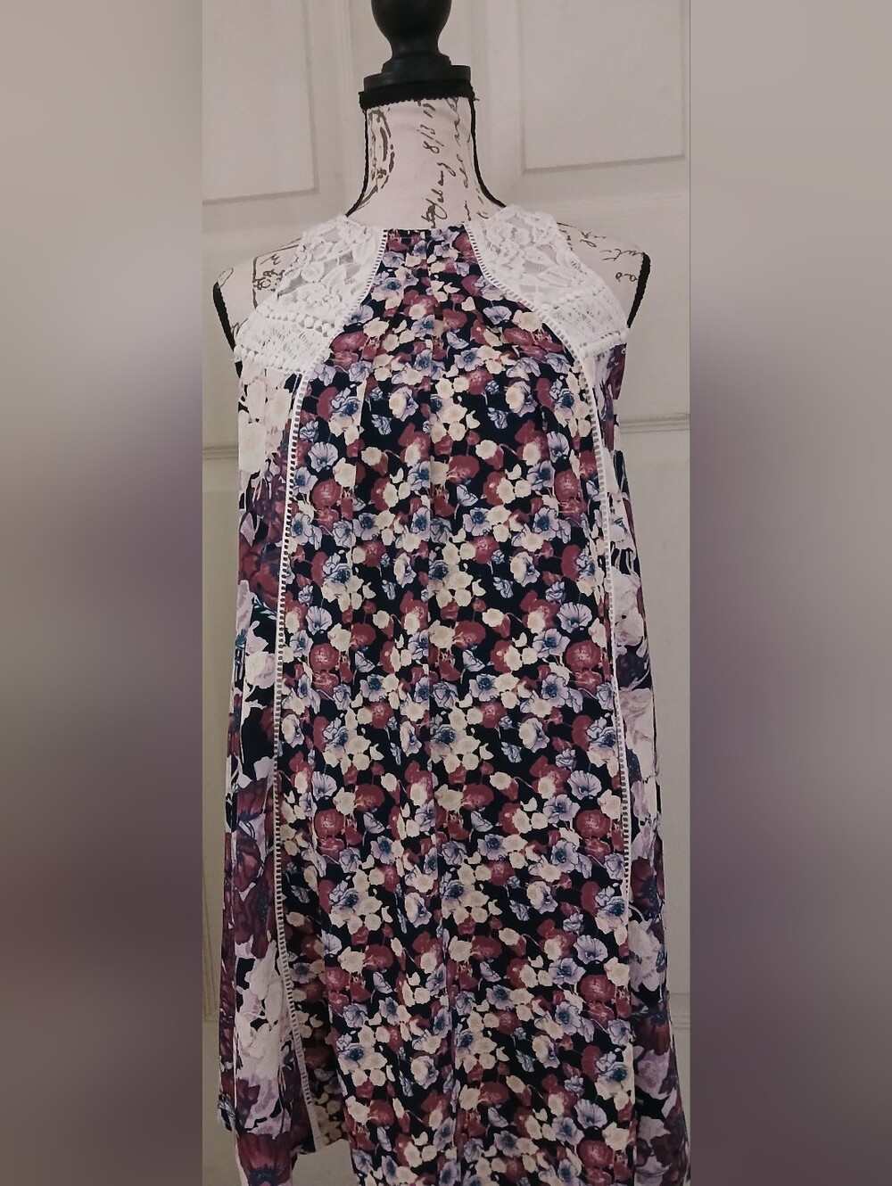 Xhilaration  Floral Sleeveless Mini Dress with White Crochet Yoke